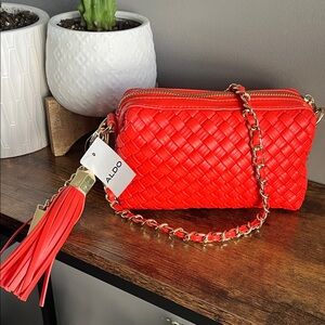 Aldo Vibrant Red/Orange Crossbody Bag with Gold Chain